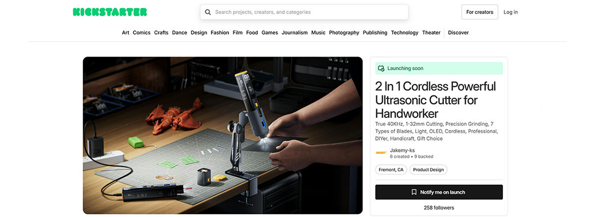 JAKEMY kickstarter Ultrasonic Cutter New Projects 1920×700
